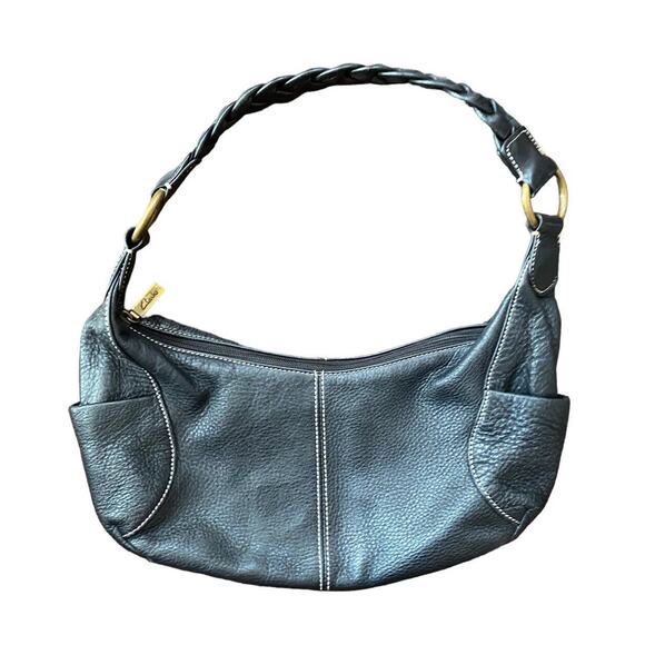 Clarks Leather Purse Pebbled Handbag Black Sling Woven Braided Bag Hobo Y2k - Picture 2 of 13